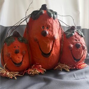 vintage large paper mache jack-o’-lantern trio vintage halloween